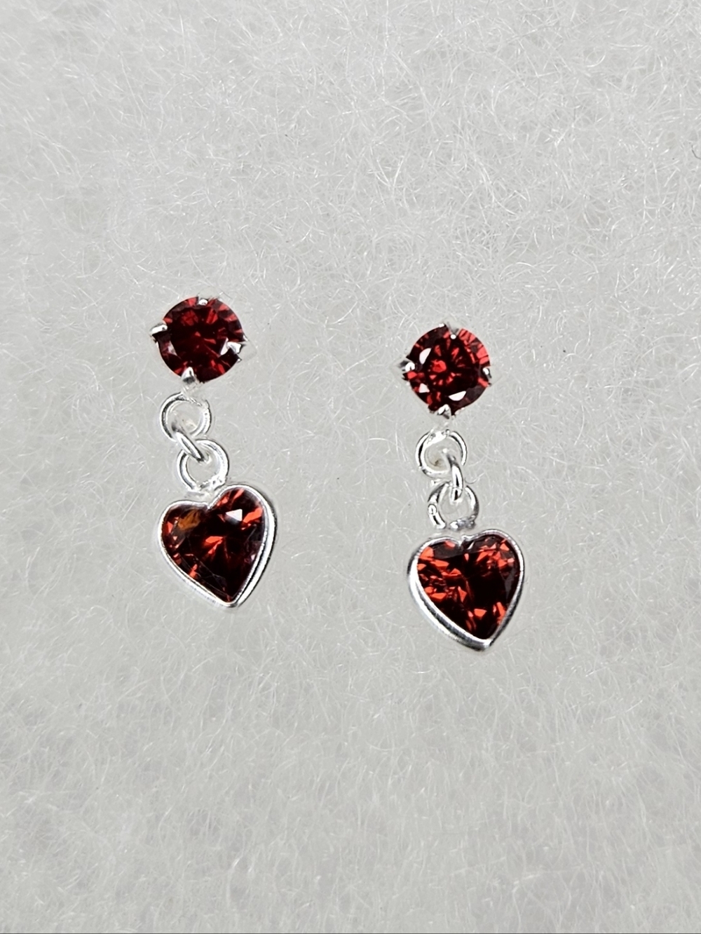 NWT Sterling Silver Red Heart Dangle Drop Earrings CZ Birthstone 1/2"